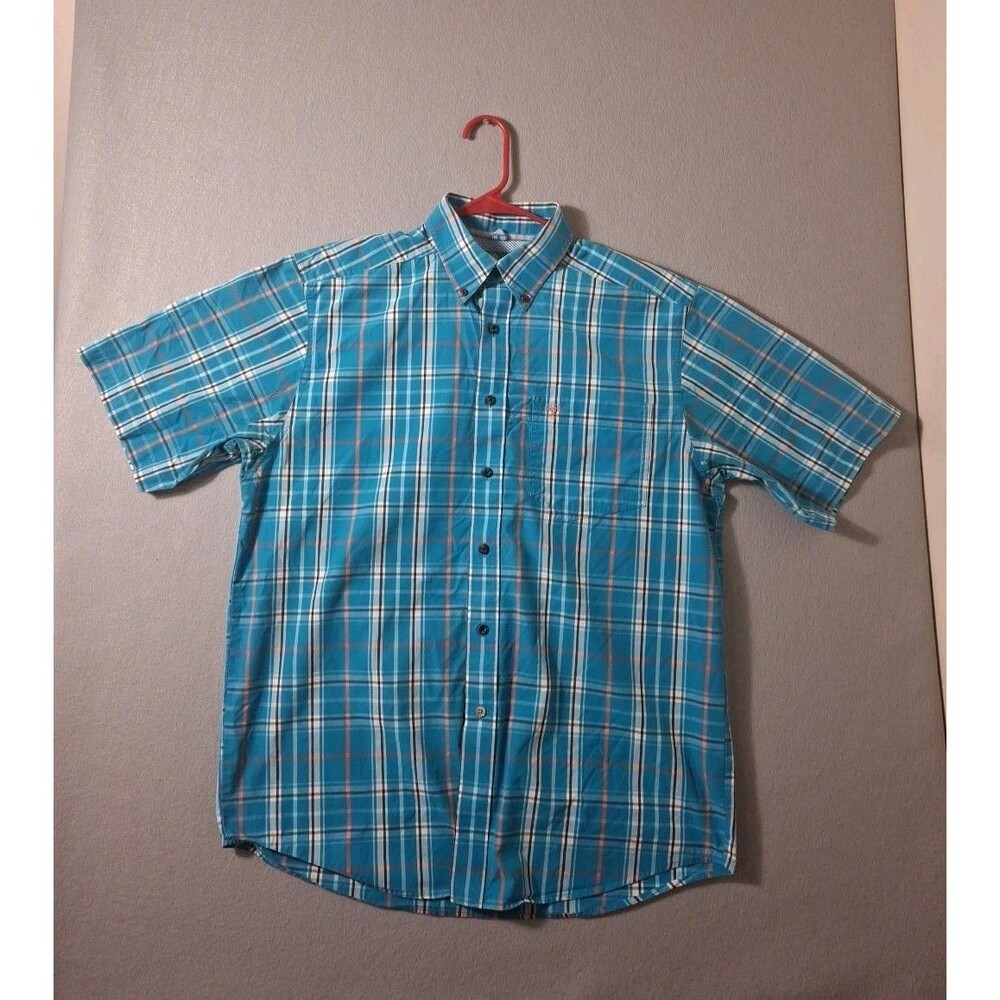 Ariat Pro Series Shirt Men Medium Blue Plaid Button Cowboy Ranch Western Rodeo
